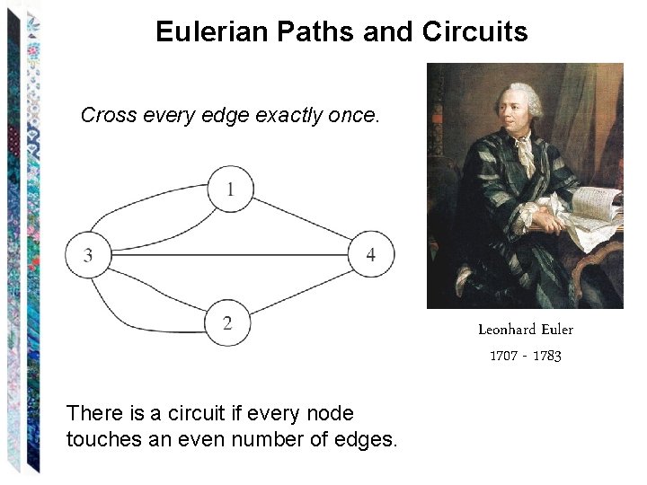 Eulerian Paths and Circuits Cross every edge exactly once. Leonhard Euler 1707 - 1783