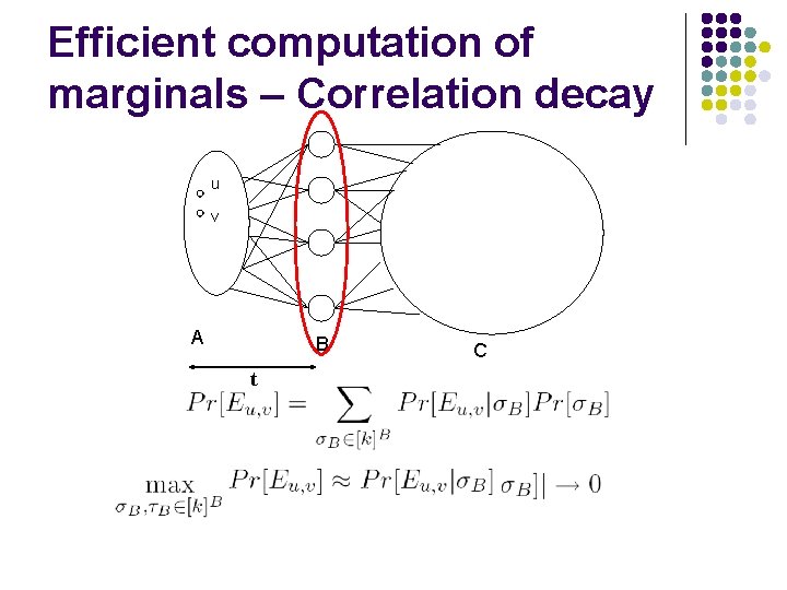 Efficient computation of marginals – Correlation decay u v A B t C 