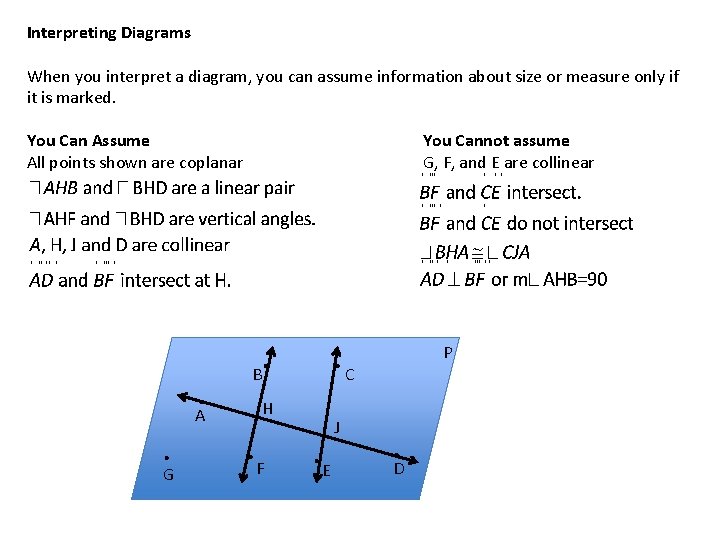 Interpreting Diagrams When you interpret a diagram, you can assume information about size or