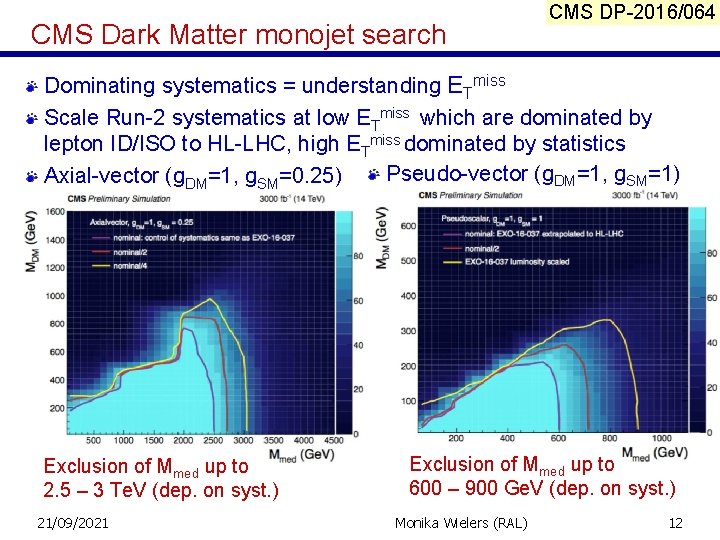 CMS Dark Matter monojet search CMS DP-2016/064 Dominating systematics = understanding ETmiss Scale Run-2