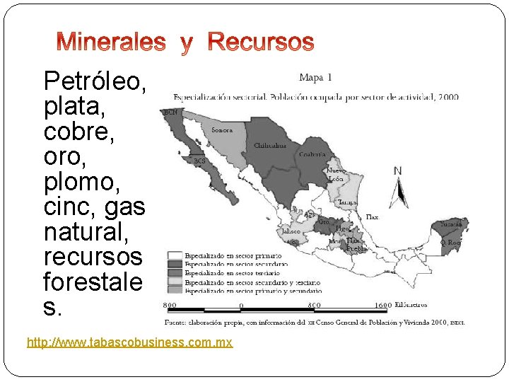 Petróleo, plata, cobre, oro, plomo, cinc, gas natural, recursos forestale s. http: //www. tabascobusiness.