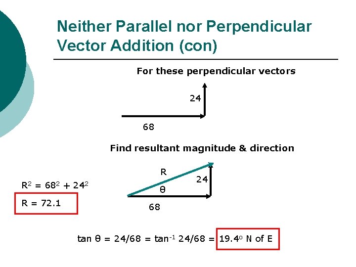 Neither Parallel nor Perpendicular Vector Addition (con) For these perpendicular vectors 24 68 Find