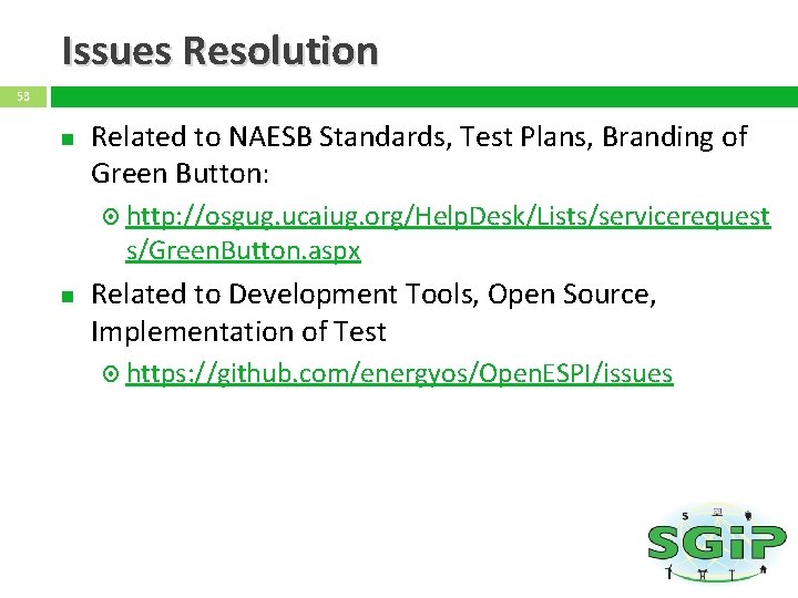 Issues Resolution 53 Related to NAESB Standards, Test Plans, Branding of Green Button: http: