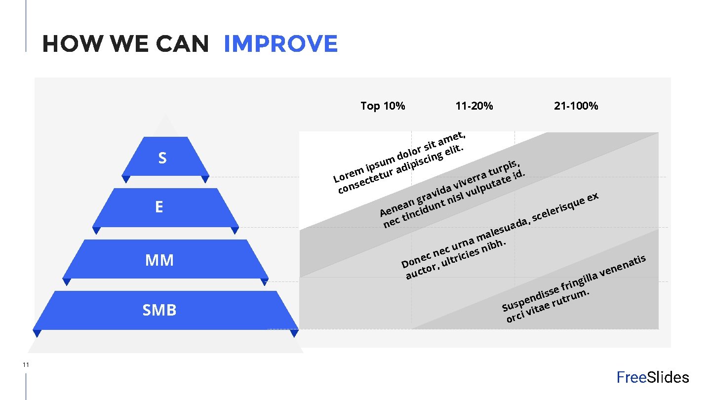 HOW WE CAN IMPROVE Top 10% S E MM SMB 11 11 -20% 21