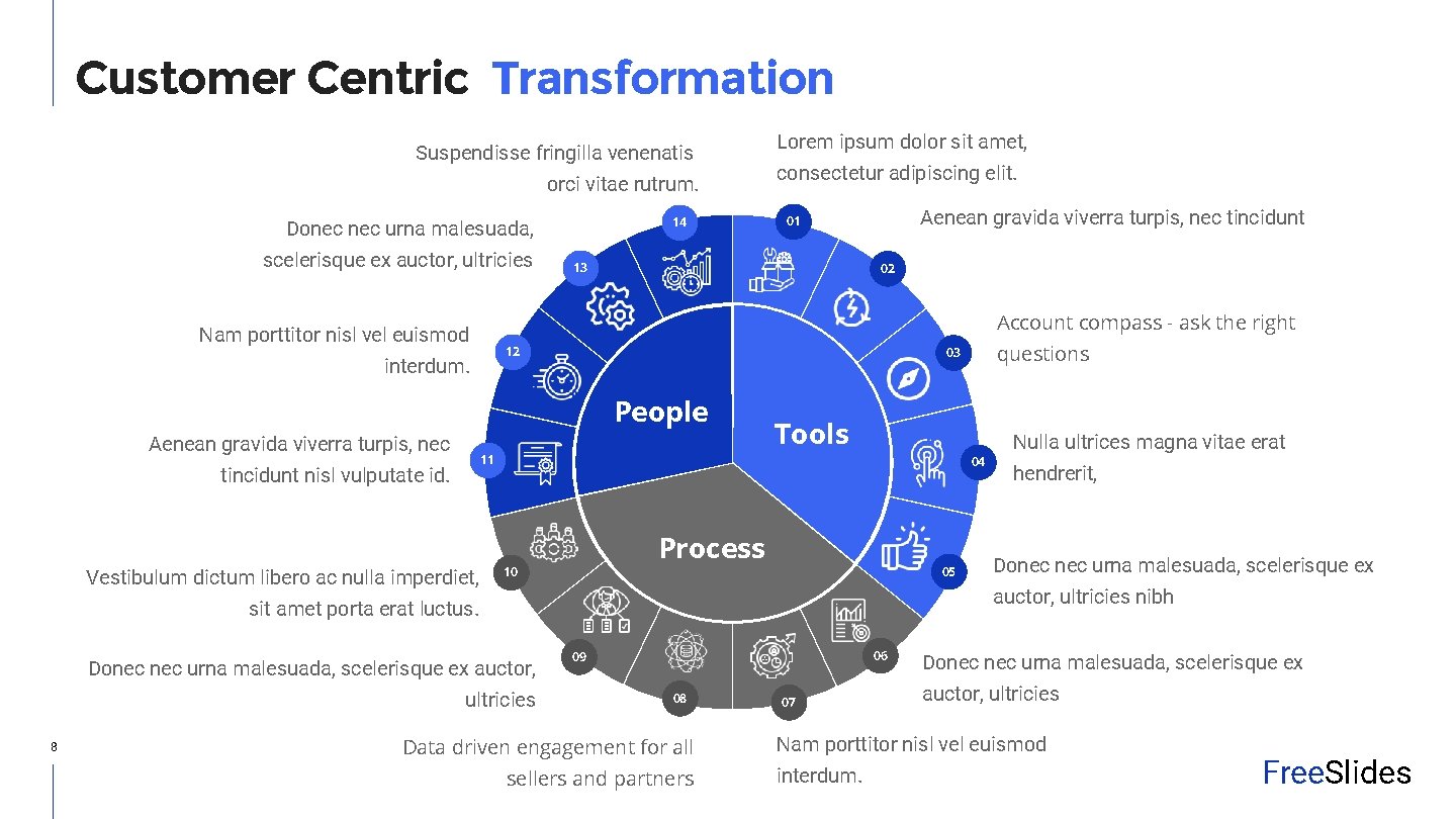 Customer Centric Transformation Suspendisse fringilla venenatis orci vitae rutrum. 14 Donec urna malesuada, scelerisque