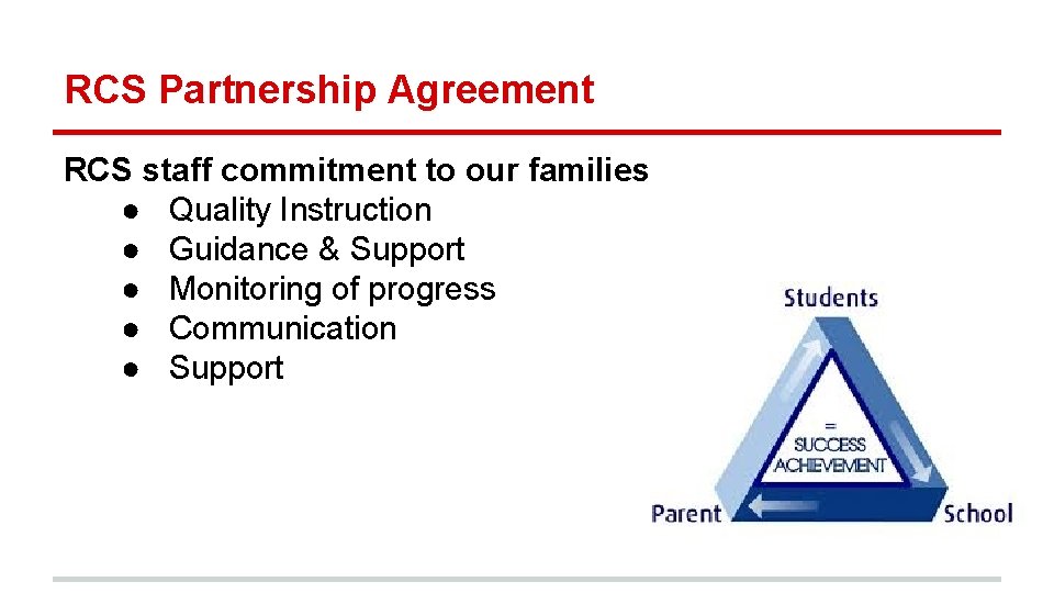 RCS Partnership Agreement RCS staff commitment to our families ● Quality Instruction ● Guidance