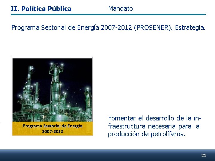 II. Política Pública Mandato Programa Sectorial de Energía 2007 -2012 (PROSENER). Estrategia. Programa Sectorial