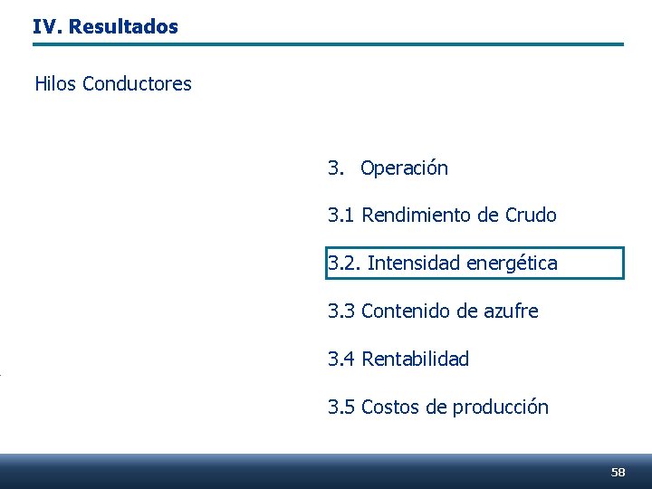 IV. Resultados Hilos Conductores 3. Operación 3. 1 Rendimiento de Crudo 3. 2. Intensidad