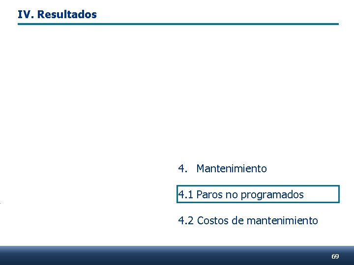 IV. Resultados Hilos Conductores 4. Mantenimiento 4. 1 Paros no programados 4. 2 Costos