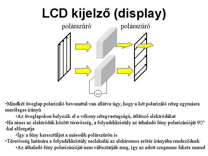 LCD kijelző (display) polárszűrő ~ • Mindkét üveglap polarizáló bevonattal van ellátva úgy, hogy