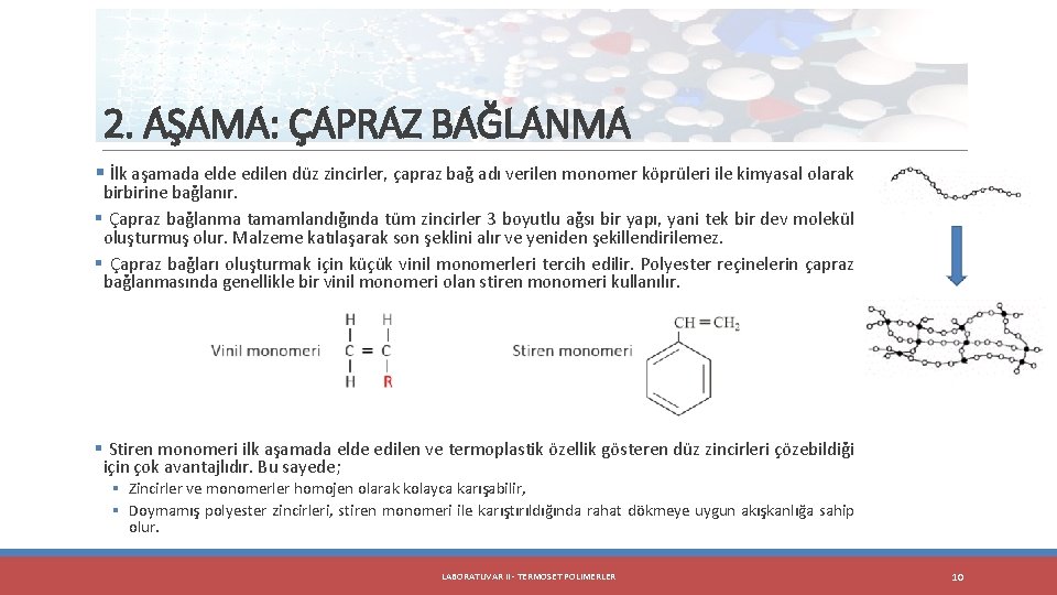 2. AŞAMA: ÇAPRAZ BAĞLANMA § İlk aşamada elde edilen düz zincirler, çapraz bağ adı