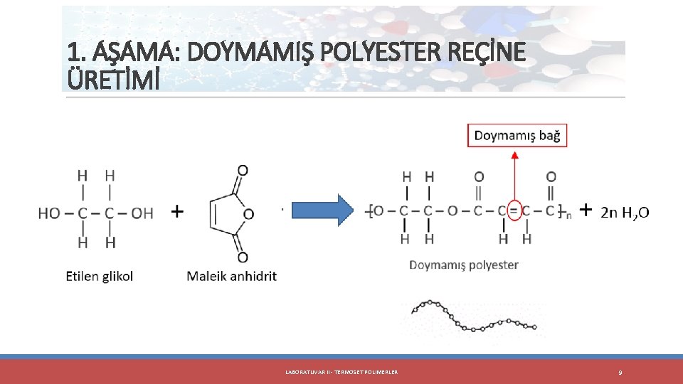 1. AŞAMA: DOYMAMIŞ POLYESTER REÇİNE ÜRETİMİ LABORATUVAR II - TERMOSET POLIMERLER 9 