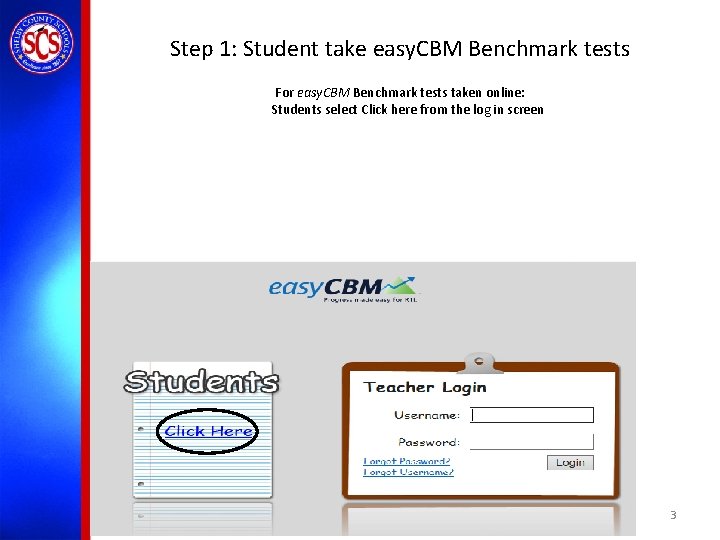 Step 1: Student take easy. CBM Benchmark tests For easy. CBM Benchmark tests taken