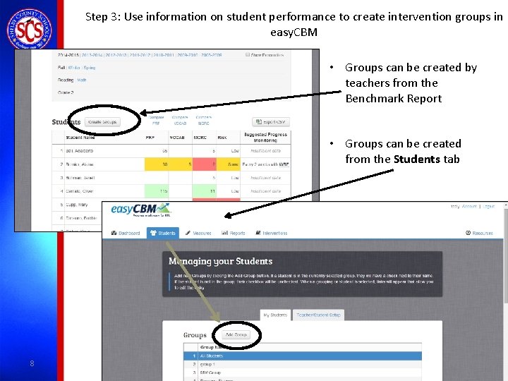 Step 3: Use information on student performance to create intervention groups in easy. CBM