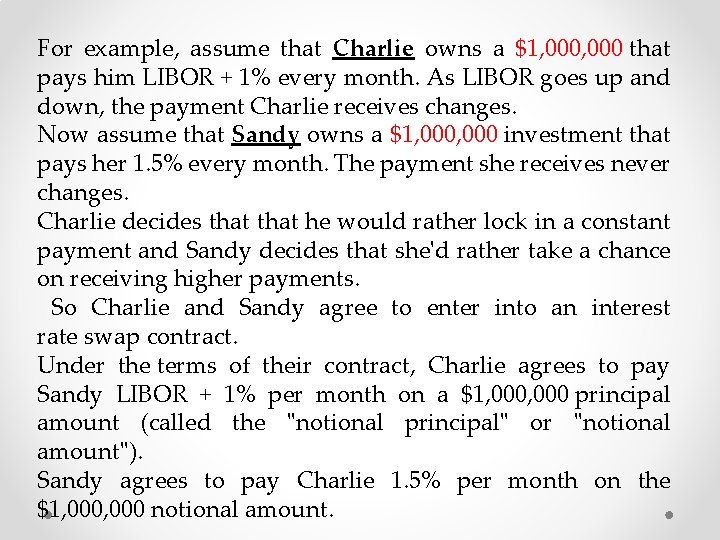 For example, assume that Charlie owns a $1, 000 that pays him LIBOR +