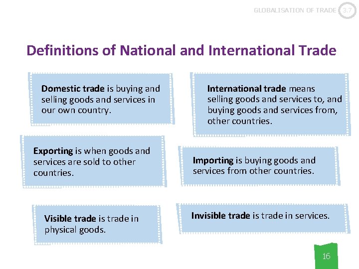 GLOBALISATION OF TRADE Definitions of National and International Trade Domestic trade is buying and