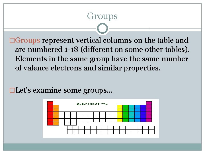 Groups �Groups represent vertical columns on the table and are numbered 1 -18 (different