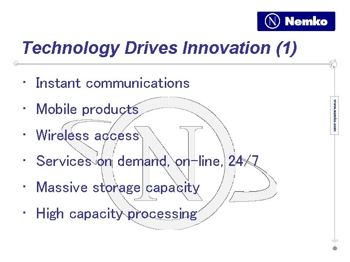 Technology Drives Innovation (1) • Instant communications • Mobile products • Wireless access •