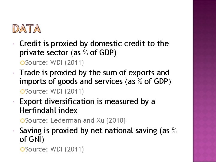 DATA Credit is proxied by domestic credit to the private sector (as % of
