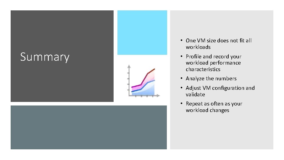 Summary • One VM size does not fit all workloads • Profile and record