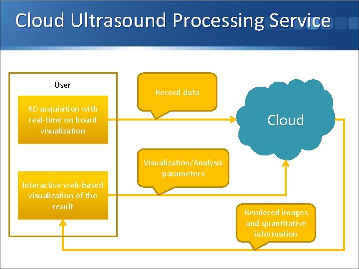 Cloud Ultrasound Processing Service User Record data 4 D acquisition with real-time on board