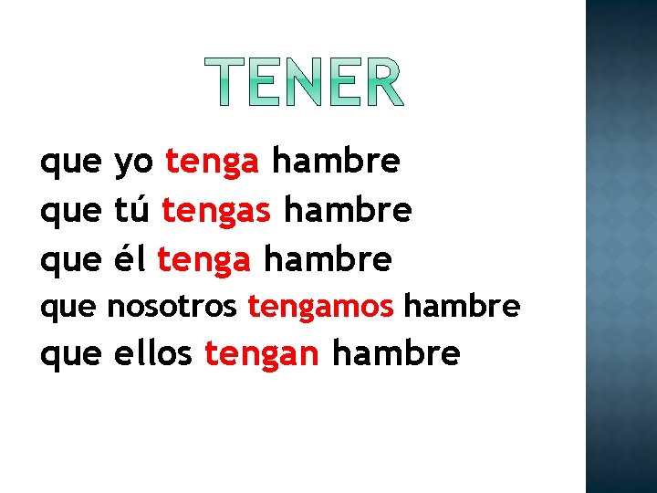 que yo tenga hambre que tú tengas hambre que él tenga hambre que nosotros