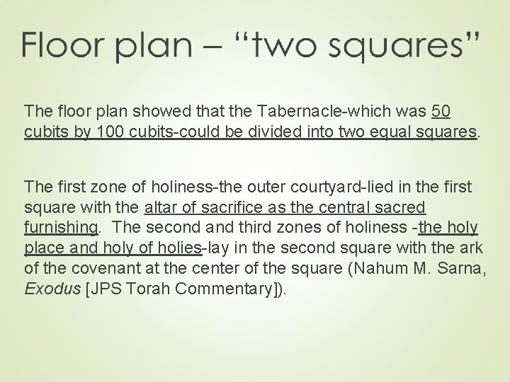 The floor plan showed that the Tabernacle-which was 50 cubits by 100 cubits-could be