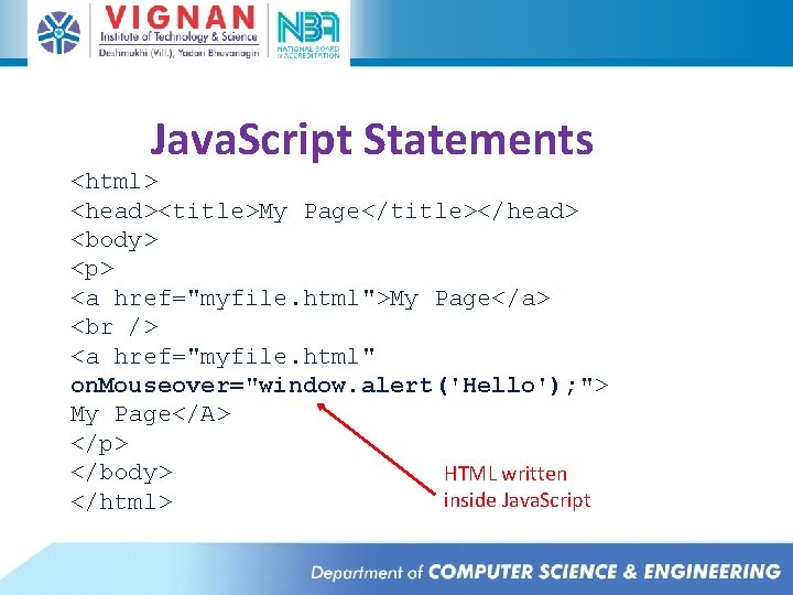 Java. Script Statements <html> <head><title>My Page</title></head> <body> <p> <a href="myfile. html">My Page</a> <a href="myfile. Java. Script Statements <html> <head><title>My Page</title></head> <body> <p> <a href="myfile. html">My Page</a> <a href="myfile.