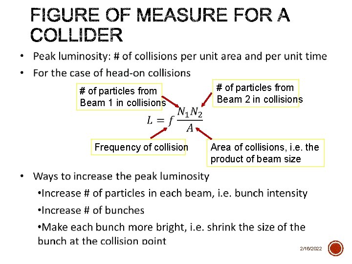 # of particles from Beam 1 in collisions Frequency of collision # of particles