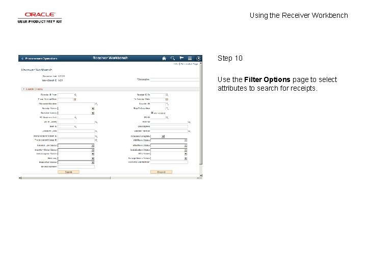 Using the Receiver Workbench Step 10 Use the Filter Options page to select attributes