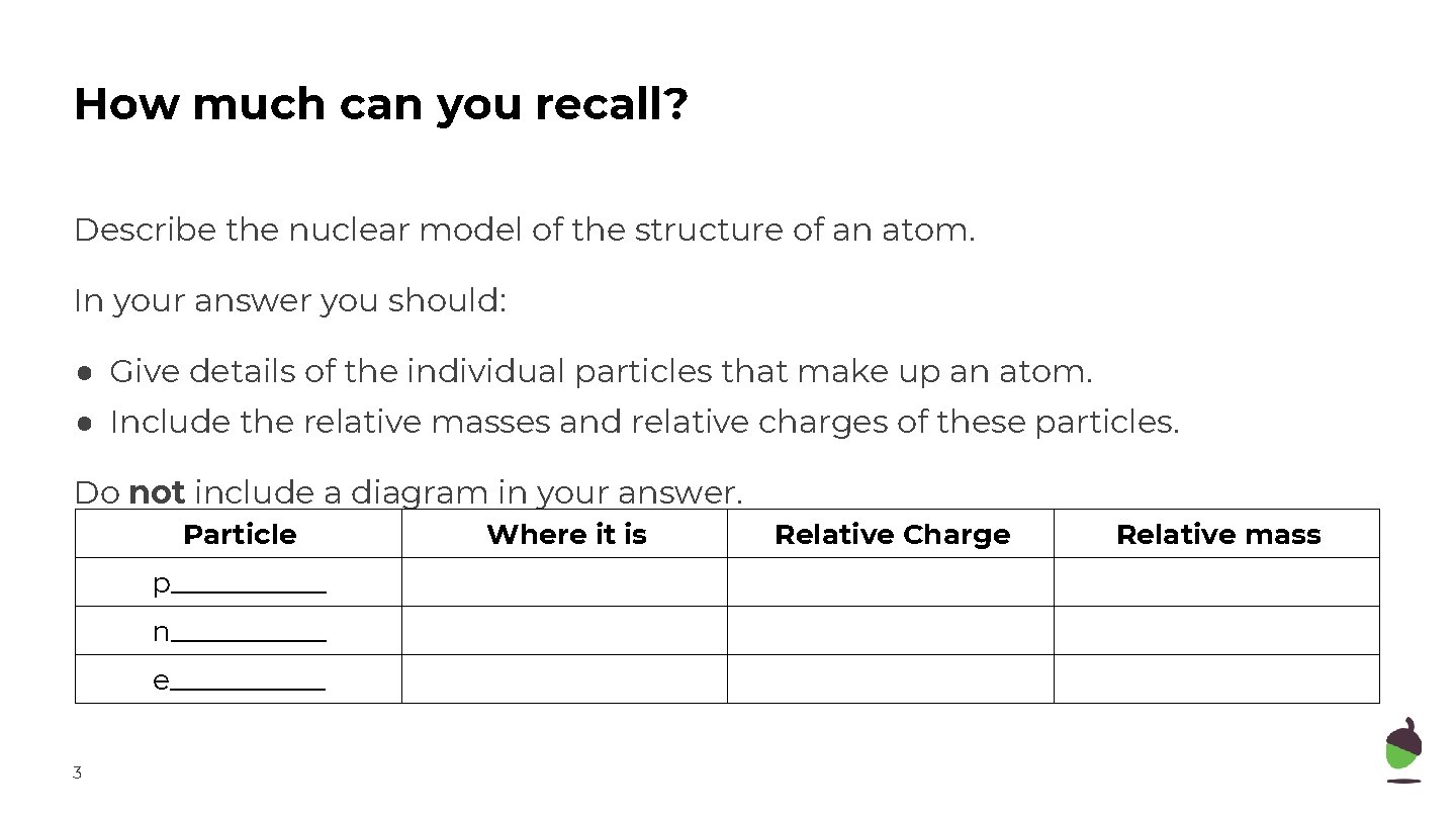 How much can you recall? Describe the nuclear model of the structure of an