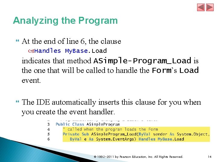 Analyzing the Program At the end of line 6, the clause Handles My. Base.