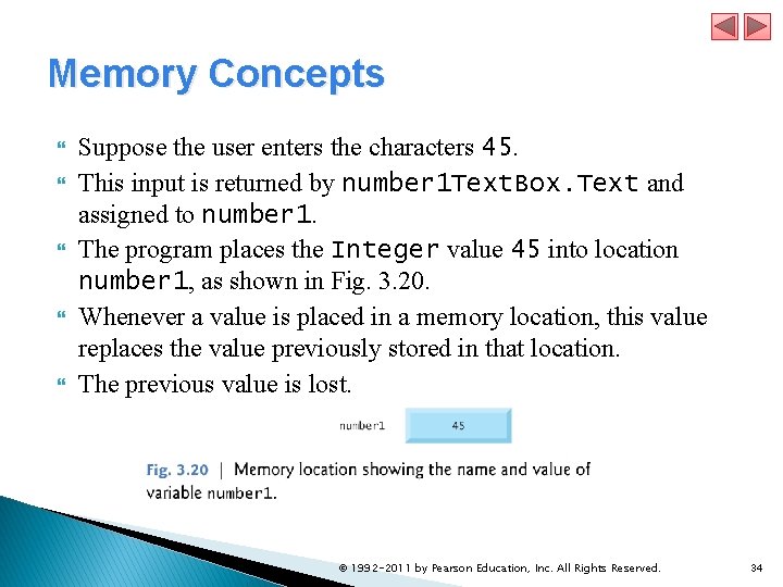 Memory Concepts Suppose the user enters the characters 45. This input is returned by