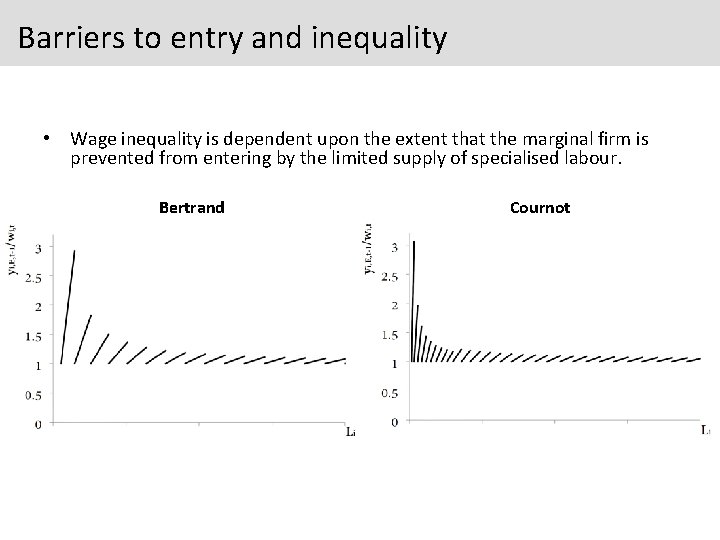Barriers to entry and inequality • Wage inequality is dependent upon the extent that