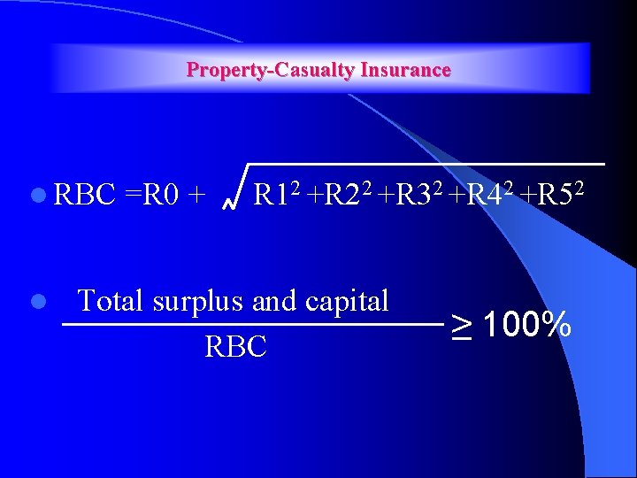 Property-Casualty Insurance l RBC l =R 0 + R 12 +R 22 +R 32