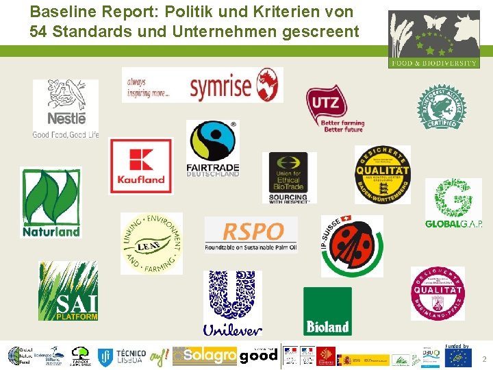 Baseline Report: Politik und Kriterien von 54 Standards und Unternehmen gescreent Funded by 2