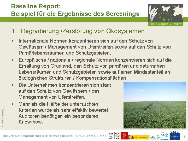 Baseline Report: Beispiel für die Ergebnisse des Screenings 1. Degradierung /Zerstörung von Ökosystemen •