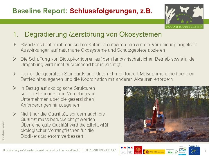 Baseline Report: Schlussfolgerungen, z. B. 1. Degradierung /Zerstörung von Ökosystemen Ø Standards /Unternehmen sollten