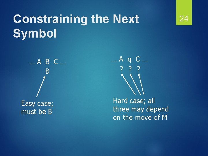 Constraining the Next Symbol …A B C… B Easy case; must be B …A