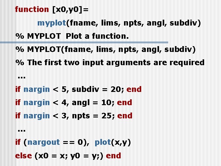 function [x 0, y 0]= myplot(fname, lims, npts, angl, subdiv) % MYPLOT Plot a