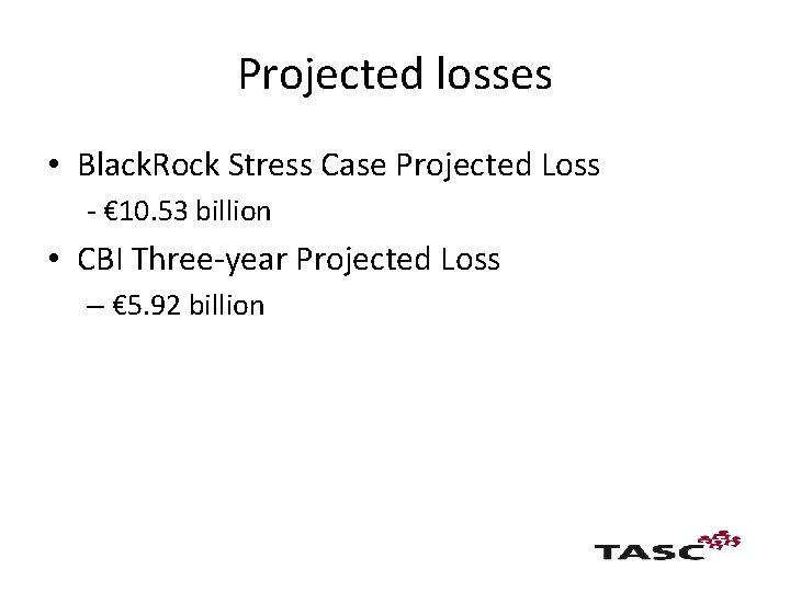 Projected losses • Black. Rock Stress Case Projected Loss - € 10. 53 billion