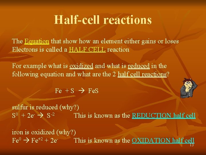 Half-cell reactions The Equation that show an element either gains or loses Electrons is
