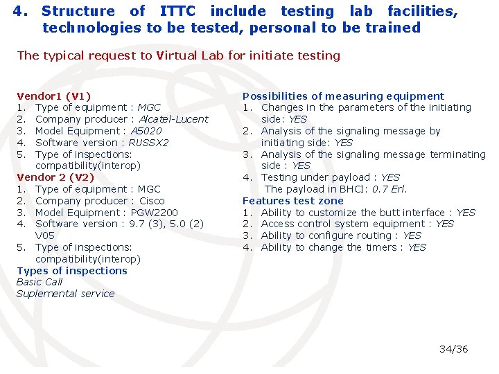 4. Structure of ITTC include testing lab facilities, technologies to be tested, personal to