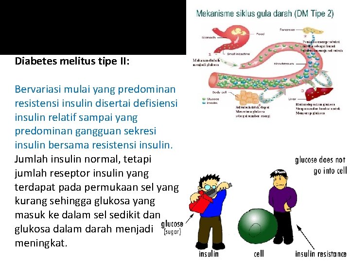 Diabetes melitus tipe II: Bervariasi mulai yang predominan resistensi insulin disertai defisiensi insulin relatif