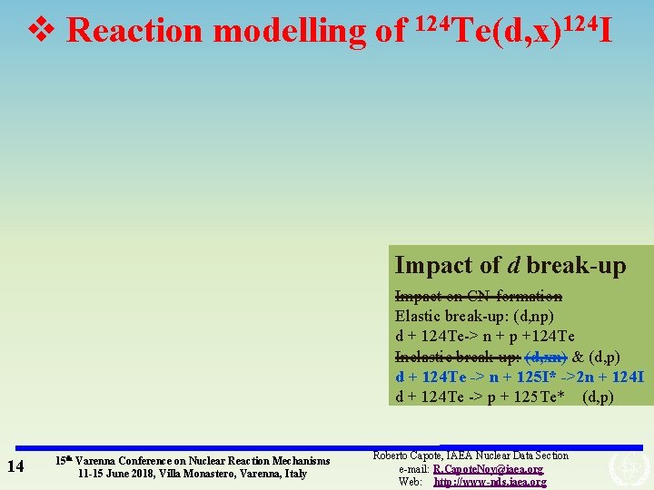 v Reaction modelling of 124 Te(d, x)124 I Impact of d break-up Impact on