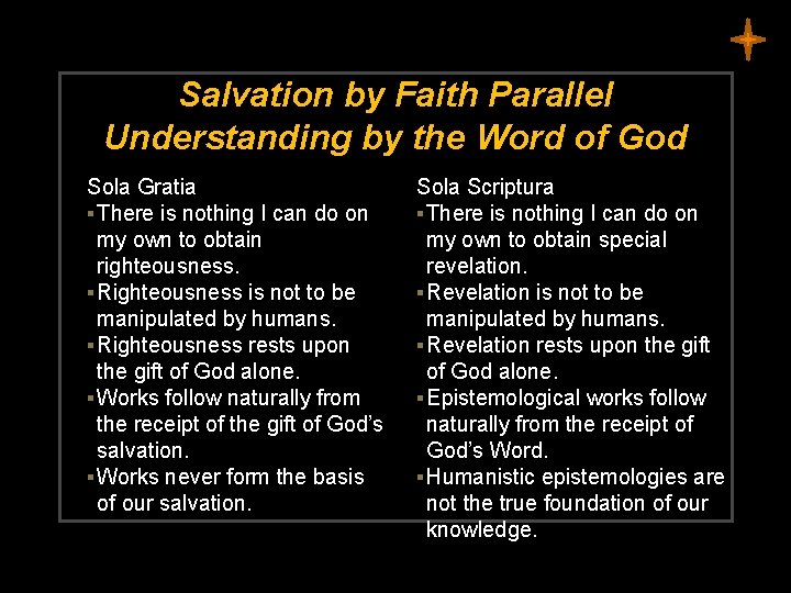 Salvation by Faith Parallel Understanding by the Word of God Sola Gratia ▪ There
