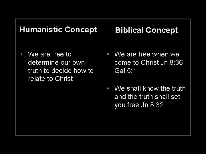 Humanistic Concept Biblical Concept ▪ We are free to determine our own truth to