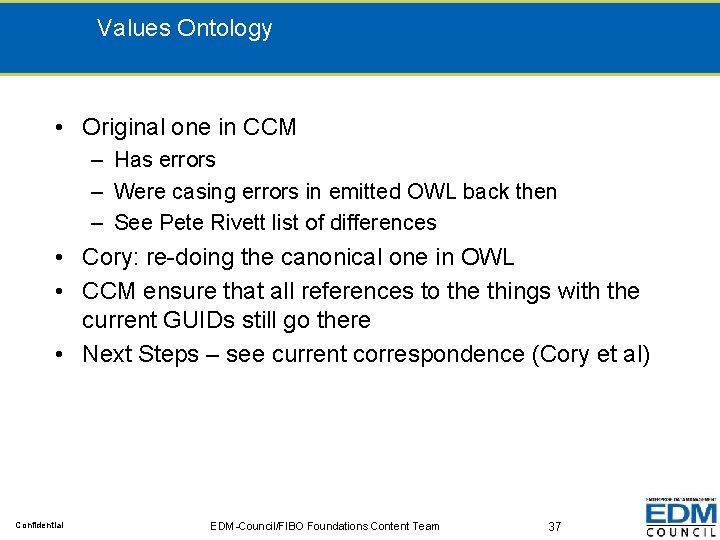 Values Ontology • Original one in CCM – Has errors – Were casing errors