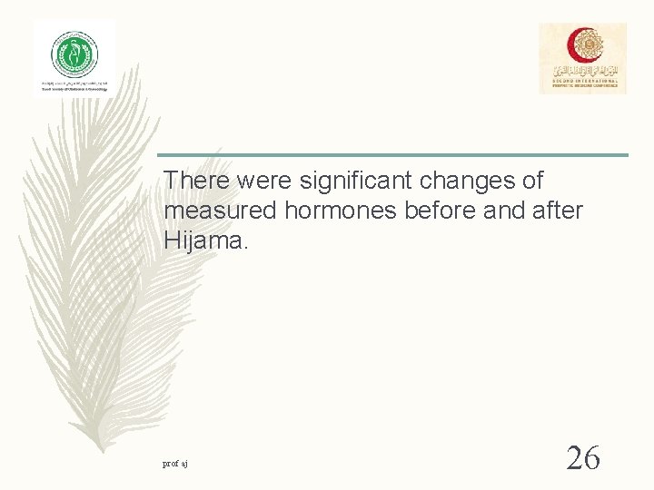 There were significant changes of measured hormones before and after Hijama. prof aj 26