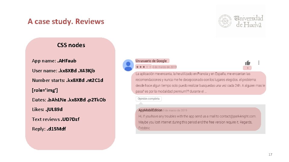 A case study. Reviews CSS nodes App name: . AHFaub User name: . kx